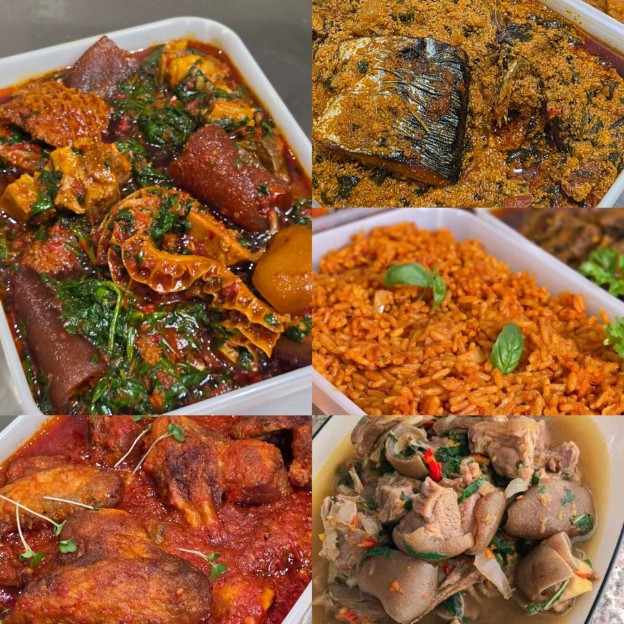 £200 Combo Offer - 1L Efo Riro 1L Egusi 4L Jollof Rice 1L Chicken Stew 1L assorted Meat Peppersoup
